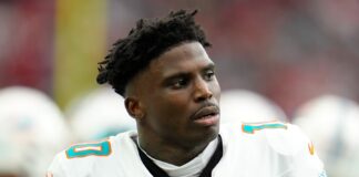 Dolphins wide receiver Tyreek Hill (10) during NFL game between the Texans and the Dolphins in December 2024
