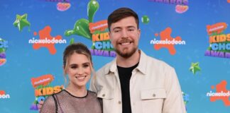 Mr Beast and Thea Booysen at the Nickelodeon Kids' Choice Awards in 2023